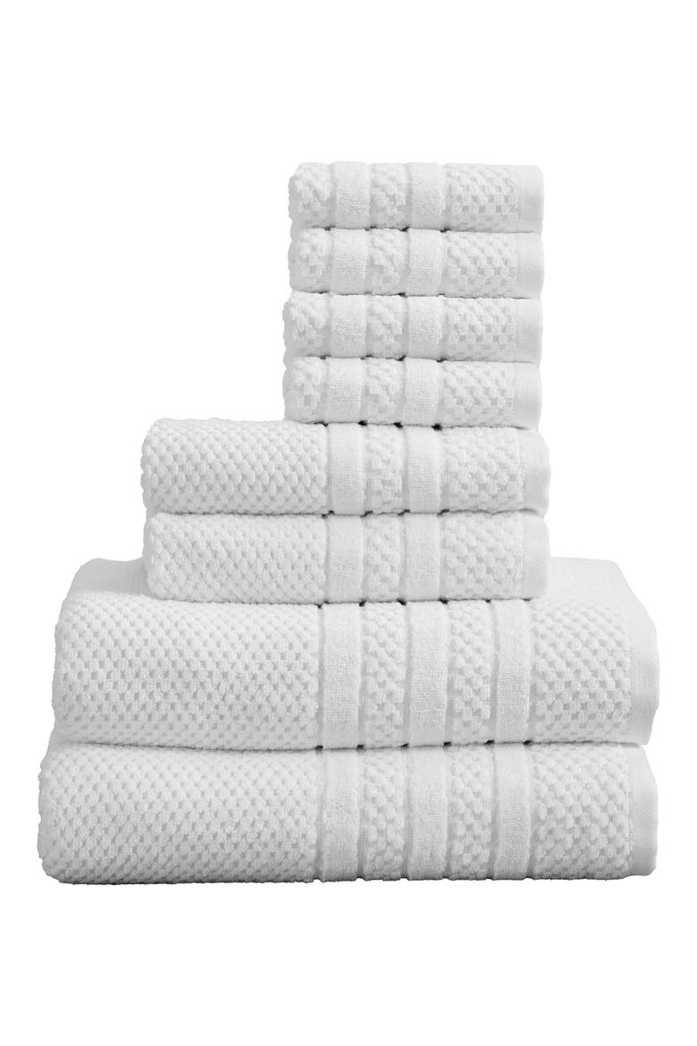 Cotton Checkered Texture 8-Piece Bath Towel Set, Main, color, WHITE