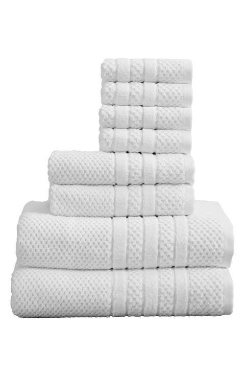 Cotton Checkered Texture 8-Piece Bath Towel Set