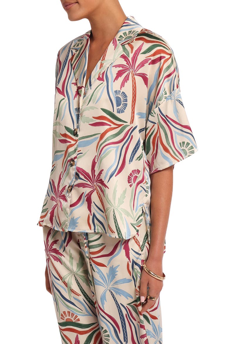 Illoura Palm Tree Print Camp Shirt, Alternate, color, TAHITIAN TIDE
