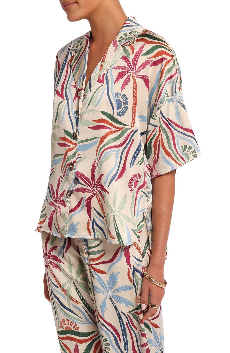 Petal & Pup Illoura Palm Tree Print Camp Shirt, Alternate, color, Tahitian Tide