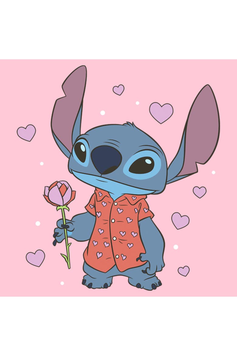Girl's Lilo & Stitch Rose Hearts Stitch  Graphic T-Shirt, Alternate, color, Light Pink