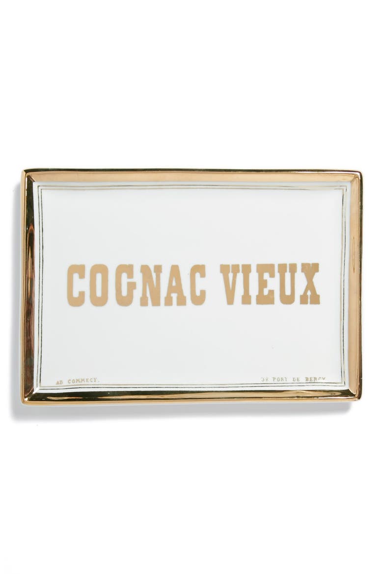 'Voyage - Cognac Vieux'  Porcelain Tray, Main, color, WHITE