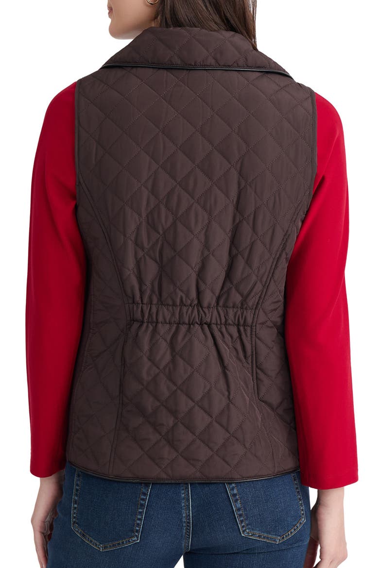 Quilted Faux Leather Trim Vest, Alternate, color, COFFEE BEAN/ JONES BLACK