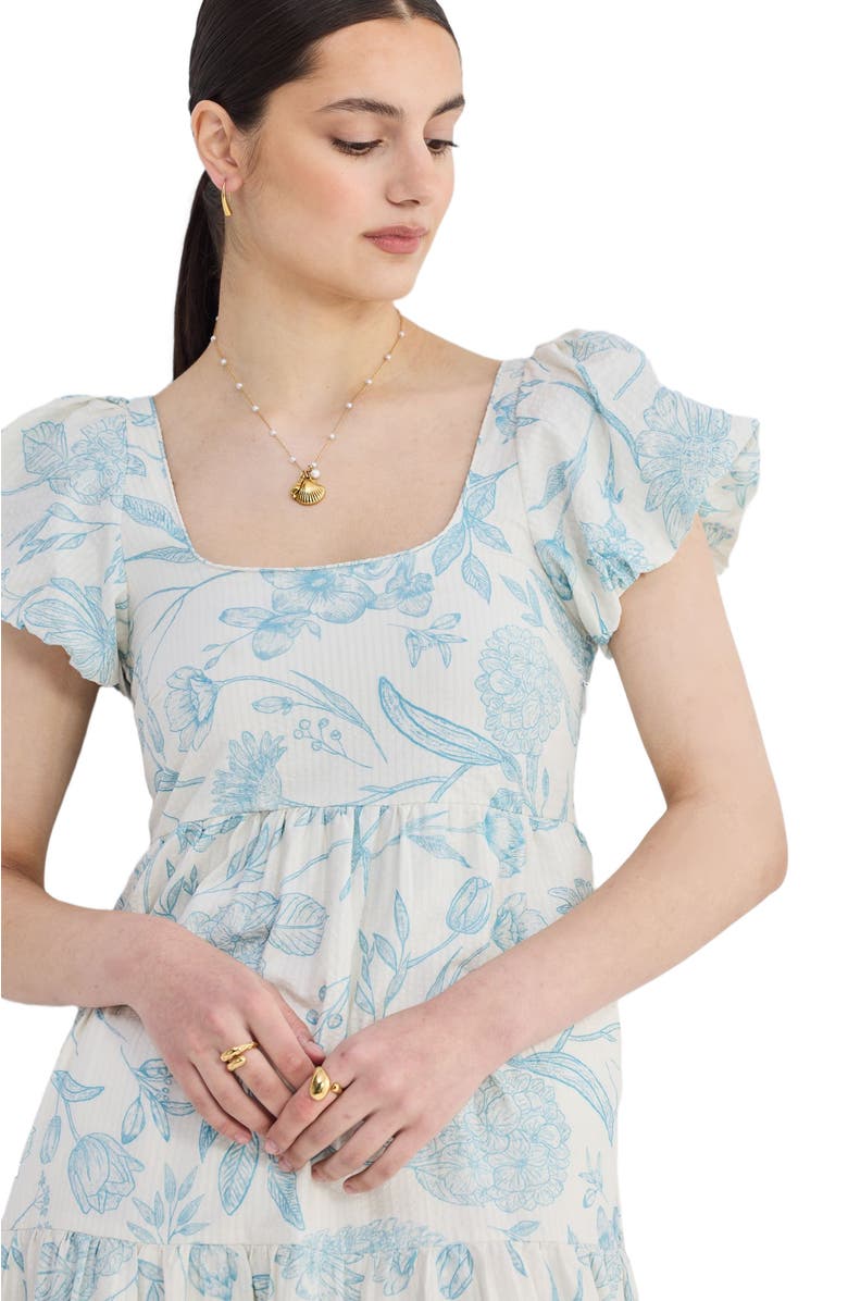Reistor Womens Deep Puff Sleeve Tiered Maxi Dress in Blue Florals Small, Alternate, color, Blue Florals