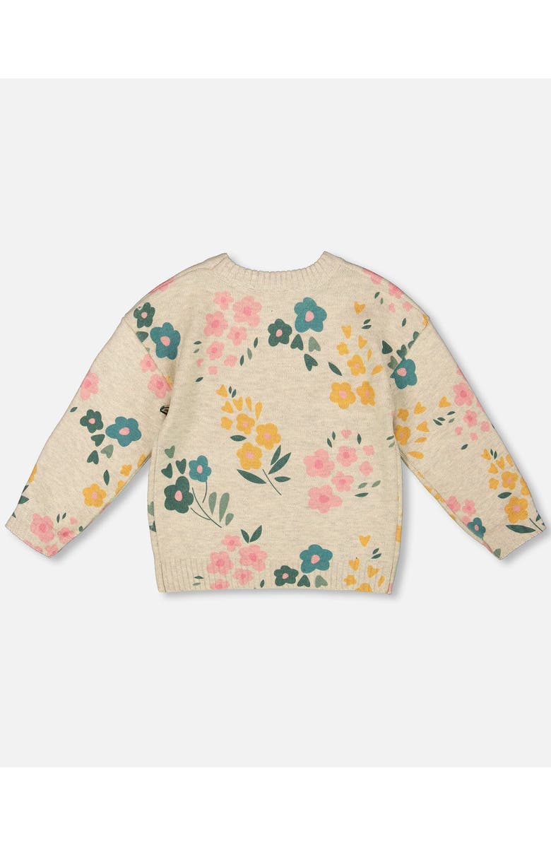 Deux par Deux Knitted Sweater with Floral, Alternate, color, Heather Beige Gray