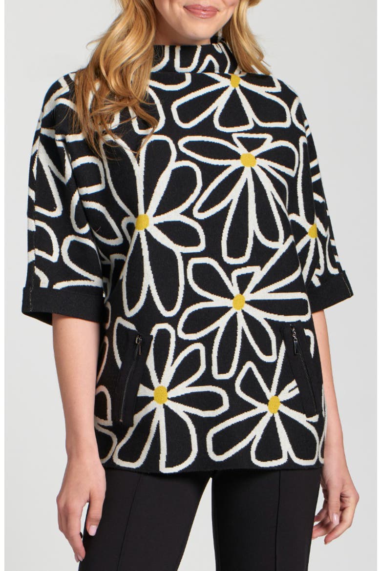 Whimsical Floral Sweater, Main, color, BLACK/ WHITE