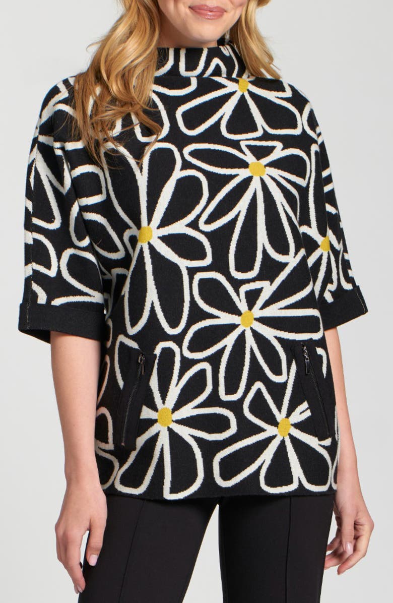 APNY Whimsical Floral Sweater, Main, color, Black/ White