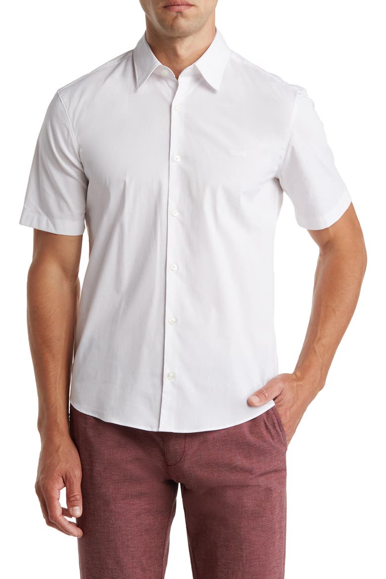 Ermino Short Sleeve Stretch Cotton Button-Up Shirt, Main, color, OPEN WHITE