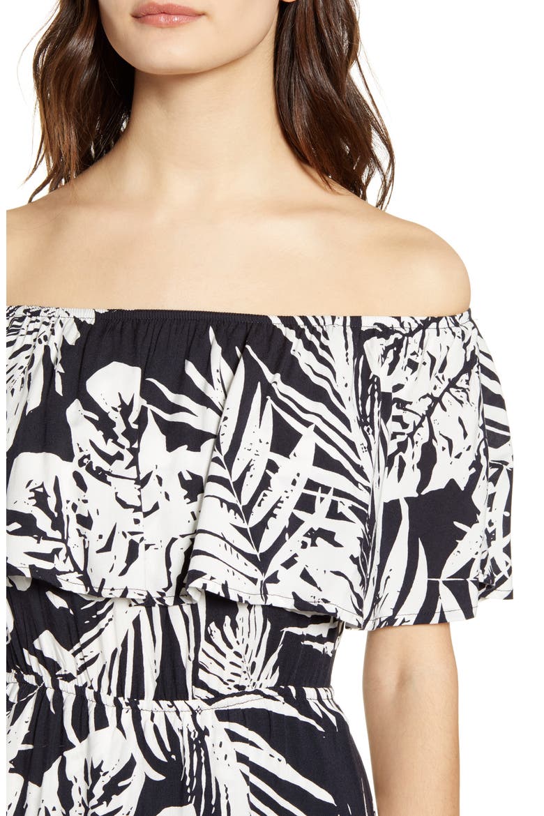 Gardenia Off the Shoulder High/Low Dress, Alternate, color, BLACK
