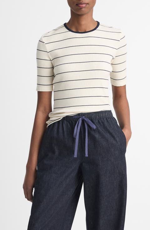 Stripe Short Sleeve Knit Top