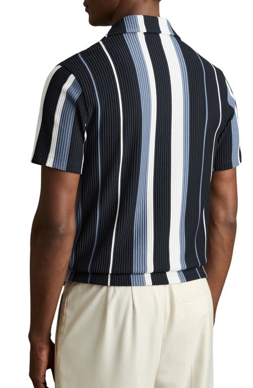 Reiss Albers Stripe Rib Knit Camp Shirt In Navy Multi