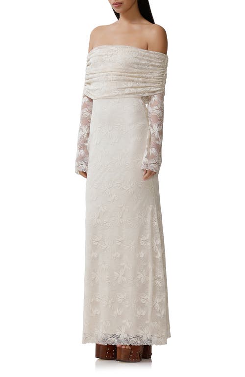 AFRM AFRM THELMA OFF THE SHOULDER LONG SLEEVE LACE MAXI DRESS