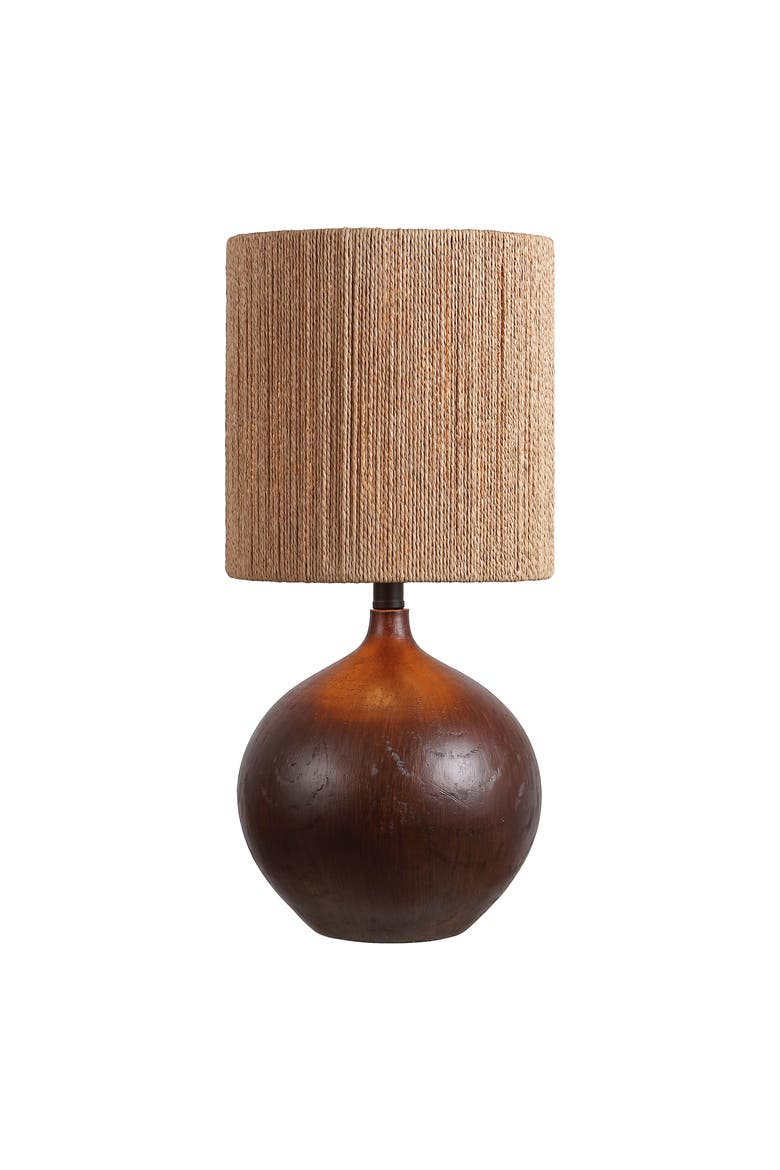 Abram Bohemian Resin/Metal Round Table Lamp with Paper Rope Shade, Main, color, Dark Brown Wood Finish