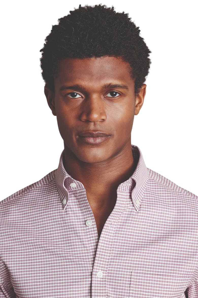 Slim Fit Button-Down Collar Non-Iron Stretch Check Oxford Shirt, Main, color, Claret Pink