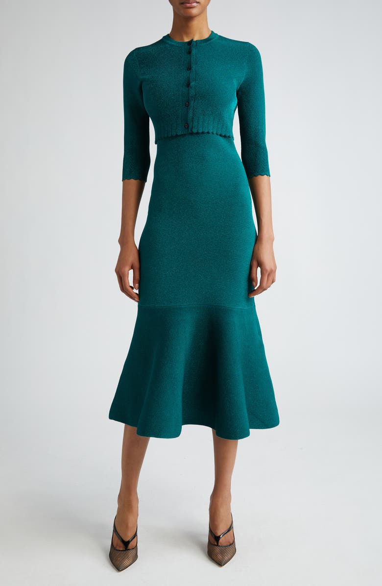 Victoria Beckham Metallic Sleeveless Knit Dress, Alternate, color, Green