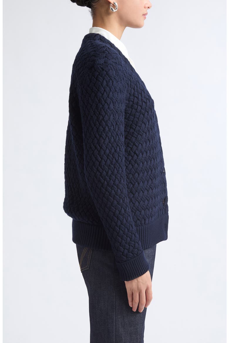 Intrecciato Wool Cable Stitch Cardigan, Alternate, color, 4071 MIDNIGHT BLUE