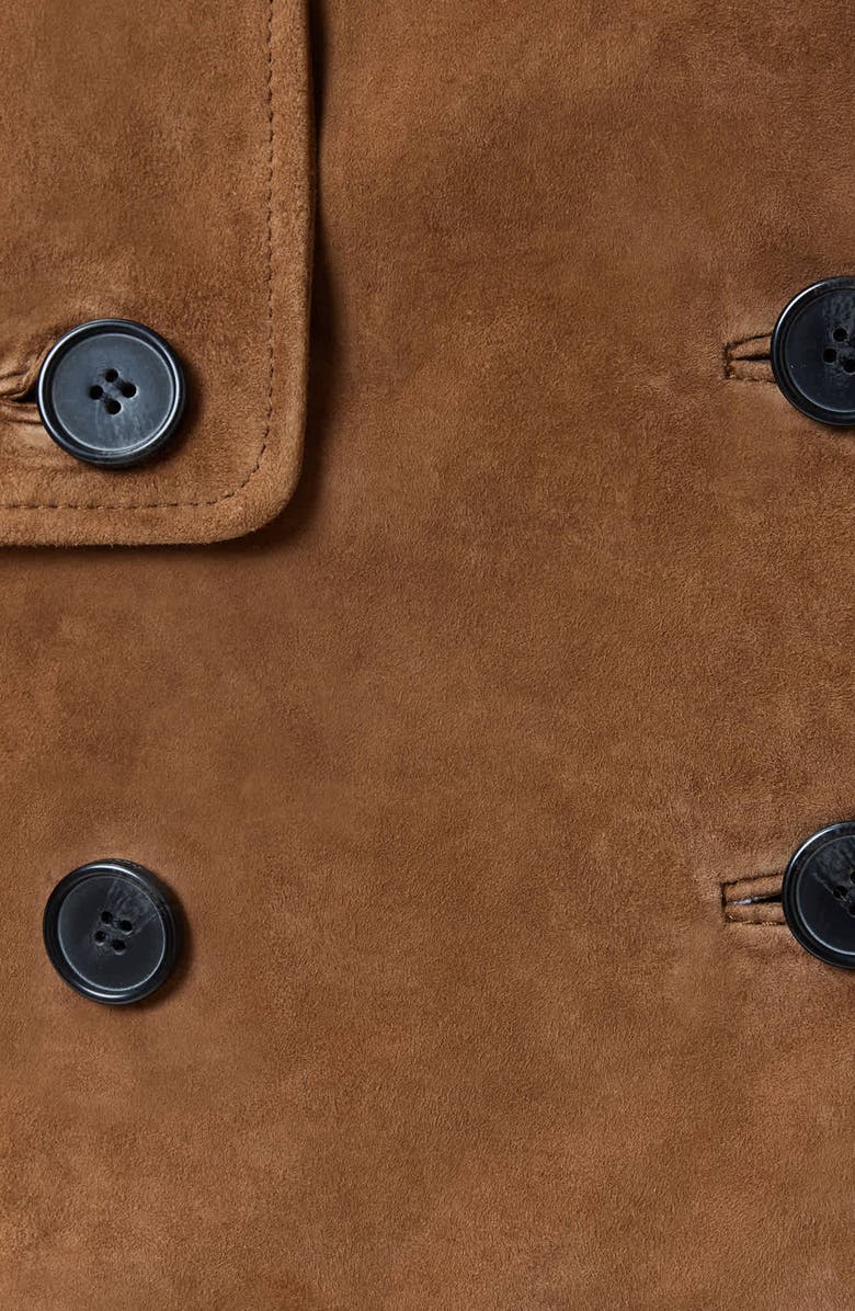 AllSaints Hendry Suede Crop Trench Coat, Alternate, color, Sugar Brown