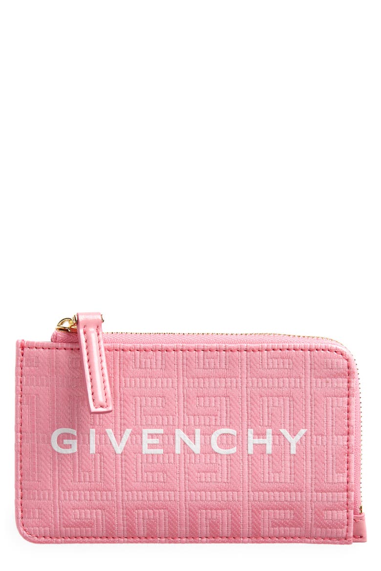 G Cut Zip Coated Canvas & Leather Card Case, Main, color, BRIGHT PINK