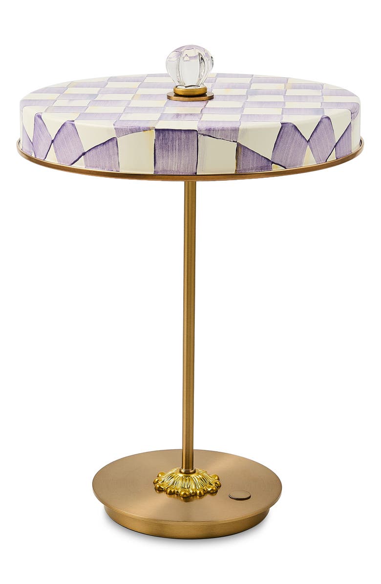 MACKENZIE CHILDS Violet Check LED Rechargeable Disc Table Lamp, Main, color, Violet