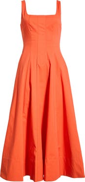 STAUD Wells Floral Stitch A-Line Midi Dress