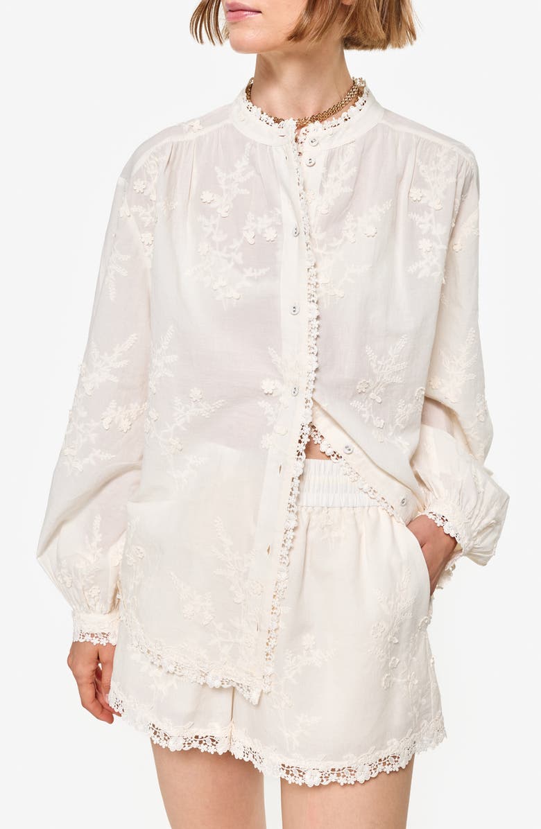 CAMI NYC Palmyra Embroidered Front Button Top, Main, color, 