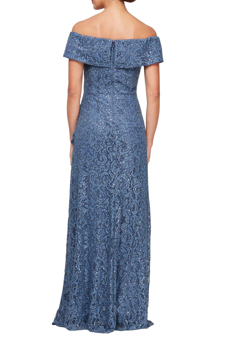 Sequin Off the Shoulder Lace Gown, Alternate, color, WEDGEWOOD