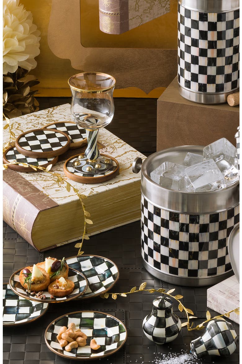 Courtly Check Set of 4 Enameled Steel Appetizer Plates, Alternate, color, BLACK/ WHITE