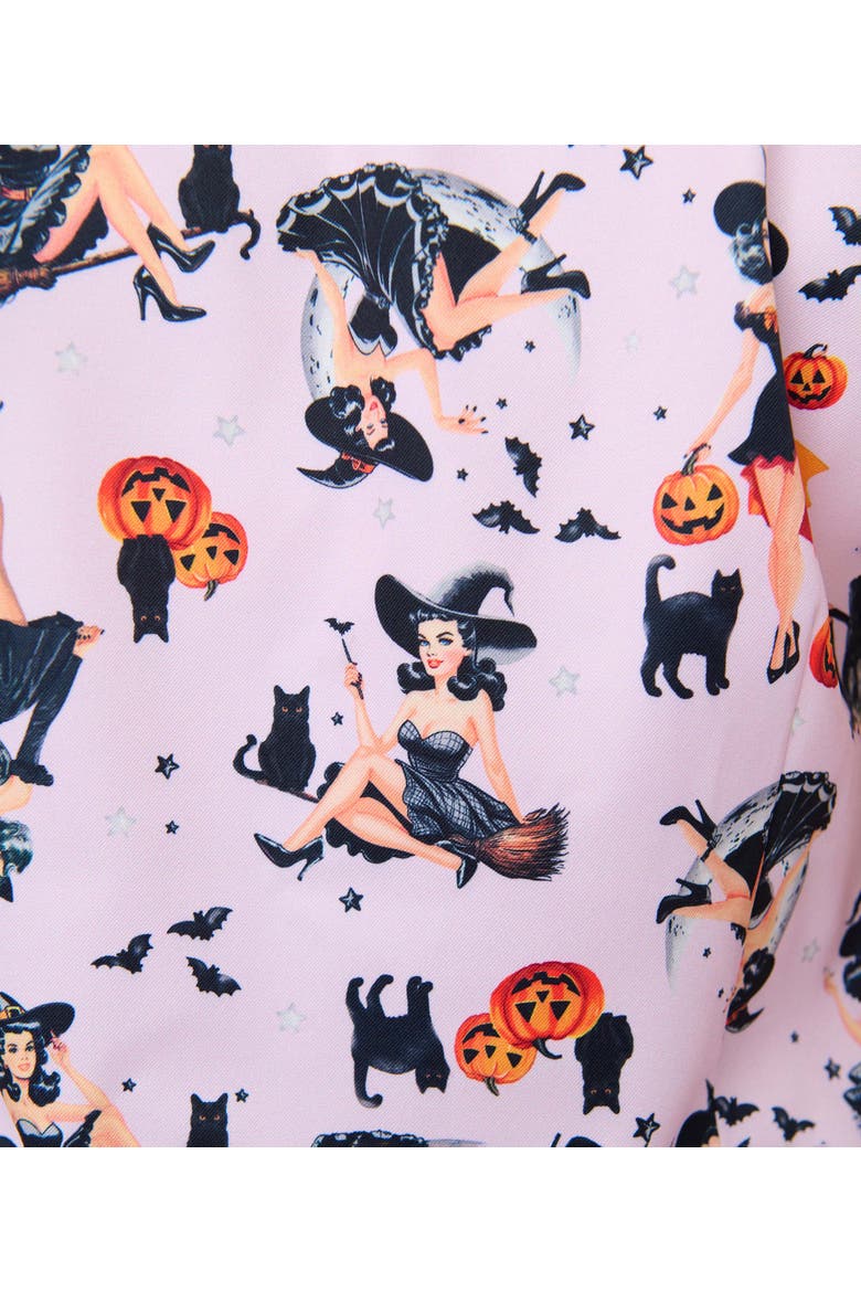 1960s Twill Sleeveless Blouse, Alternate, color, Lavender Pinup Witch Print