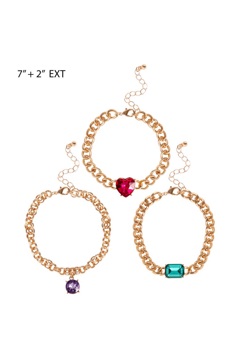 Gemstone Charm Chain Bracelet, 3-Piece, Alternate, color, Gold