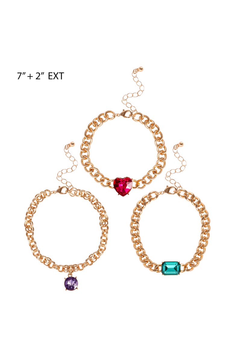 Jessica Simpson Gemstone Charm Chain Bracelet, 3-Piece, Alternate, color, Gold