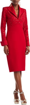 Tadashi Shoji Lace Detail Long Sleeve Sheath Cocktail Dress