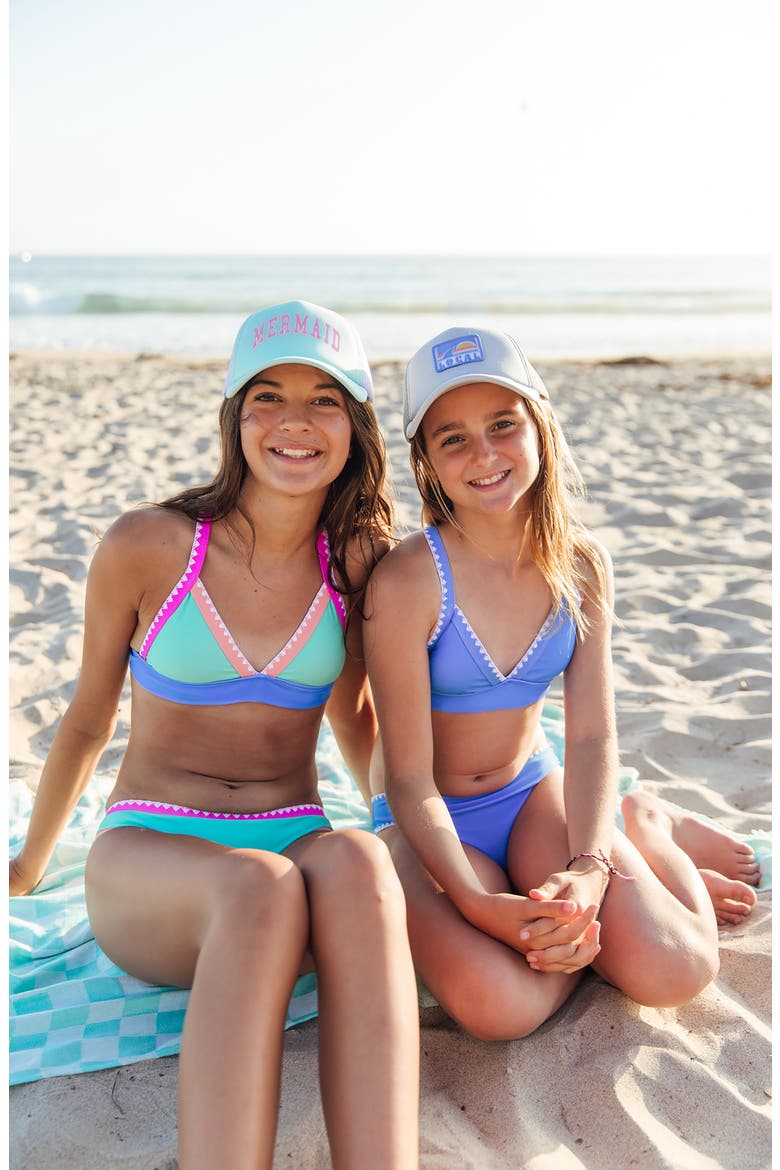 Kids' Coastline Whipstitch Trim UPF 50+ Two-Piece Swimsuit, Alternate, color, FLORA GREEN