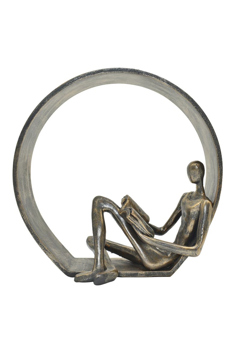 Encircled Reader Sculpture, Main, color, PEWTER
