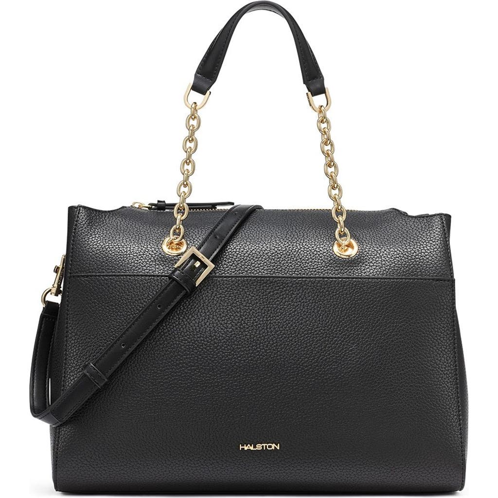 Shop Halston Janis Satchel Bag In Black/gold