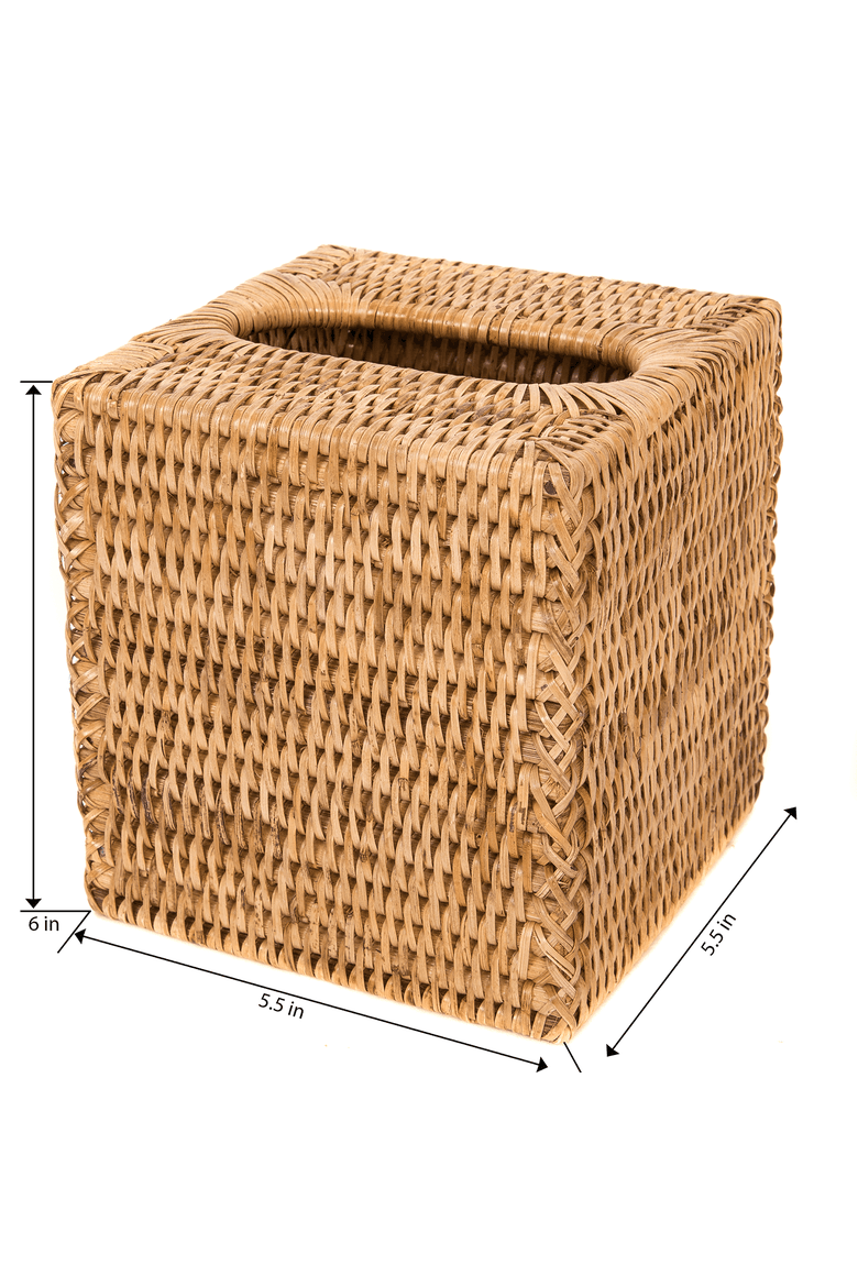 Rattan Column Tissue Box Cover, Alternate, color, Honey Brown