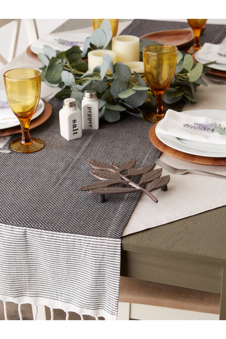 Bordered Dobby Table Runner 15x108, Alternate, color, Black