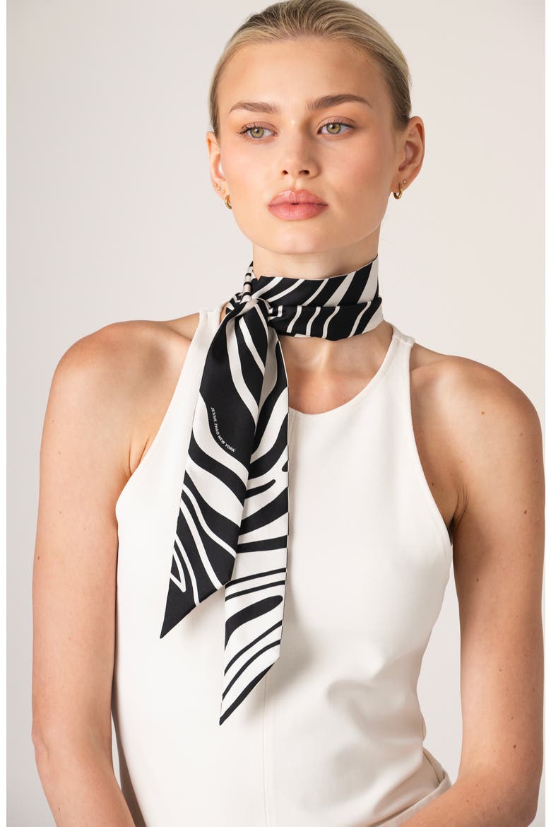 Silk Skinny Scarf Zebra Wave, Alternate, color, Black