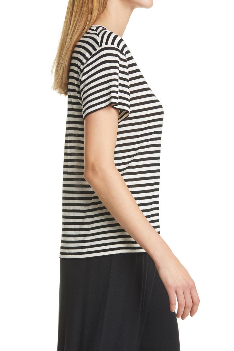 Stripe Silk Blend T-Shirt, Alternate, color, BLACK/ BONE