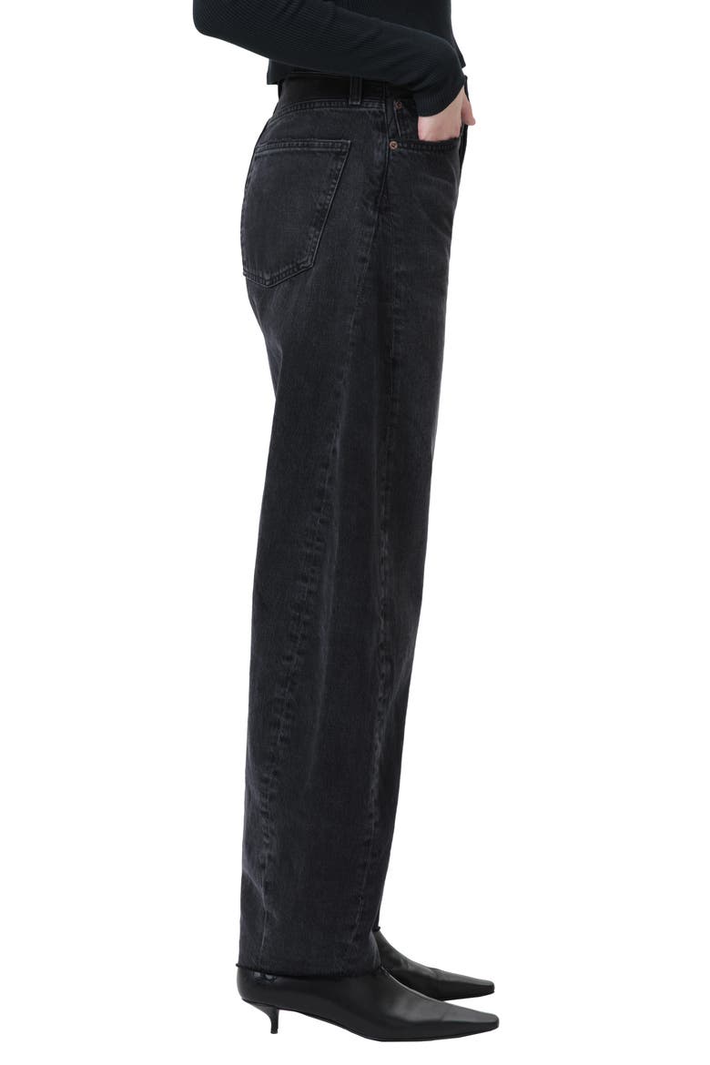 Luna Pieced High Waist Raw Hem Organic Cotton Barrel Jeans, Alternate, color, POSSESS