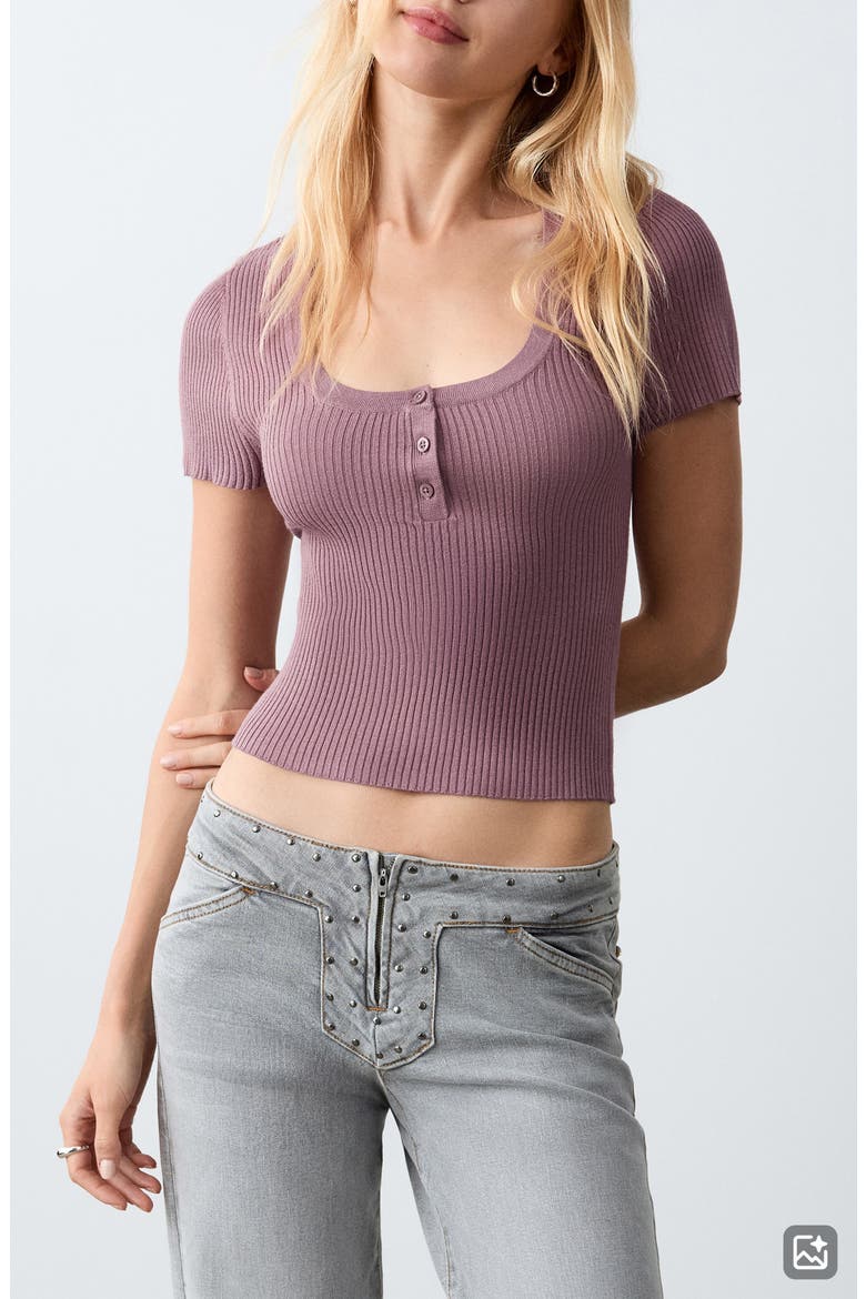 Scoop Neck Short Sleeve Henley Top, Main, color, PINK
