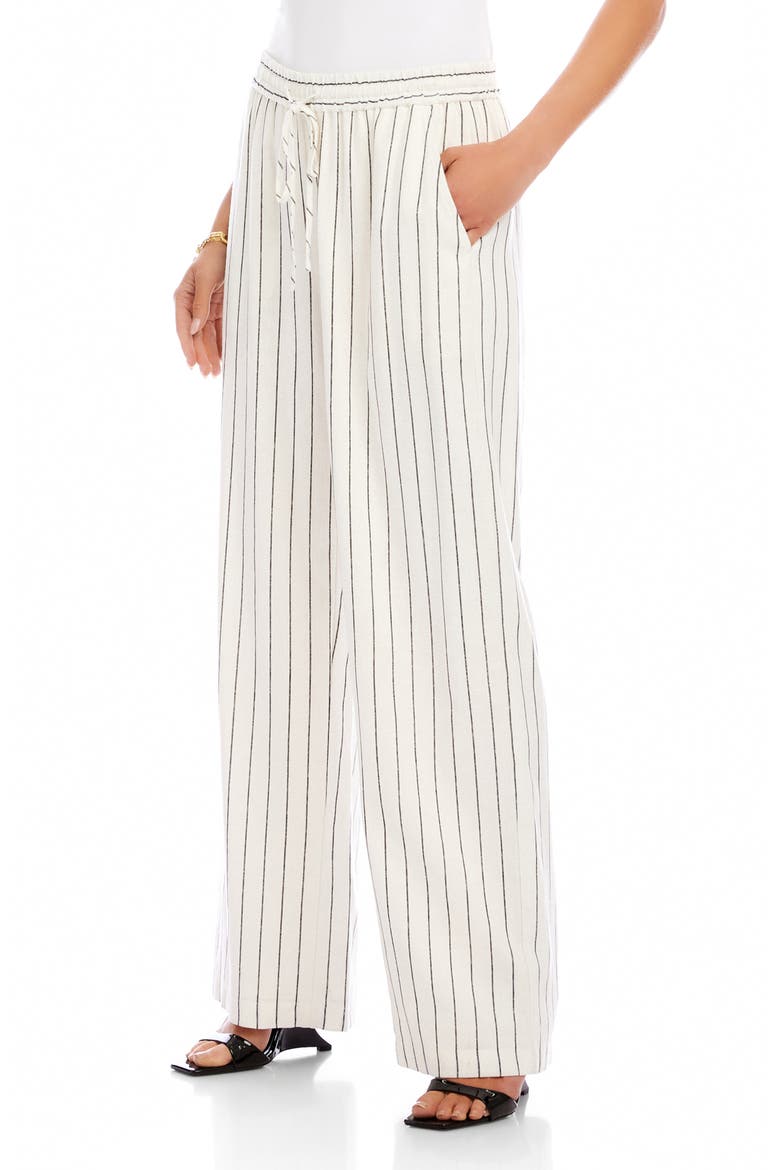 Stripe Linen Blend Wide Leg Drawstring Pants, Alternate, color, CREAM