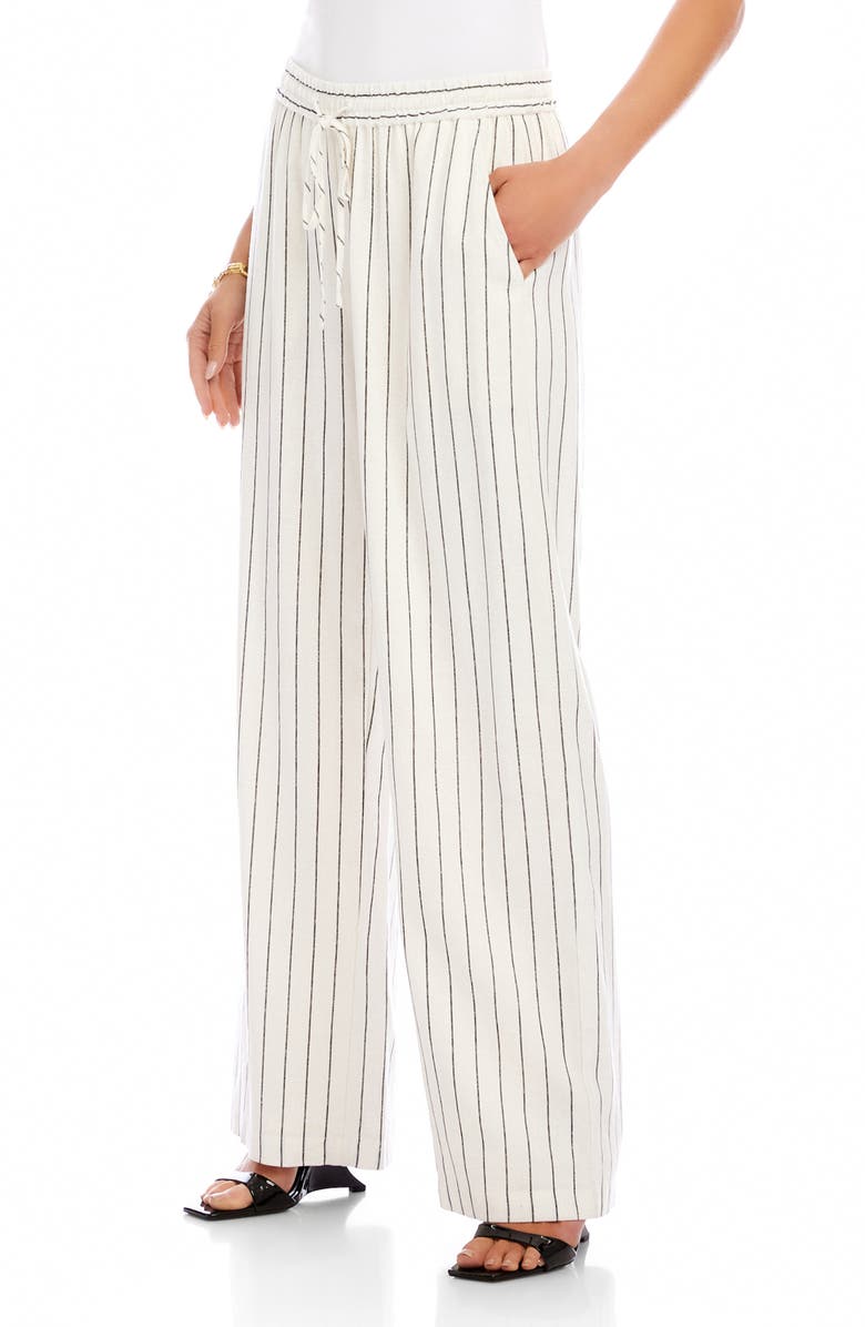 Karen Kane Stripe Linen Blend Wide Leg Drawstring Pants, Alternate, color, Cream