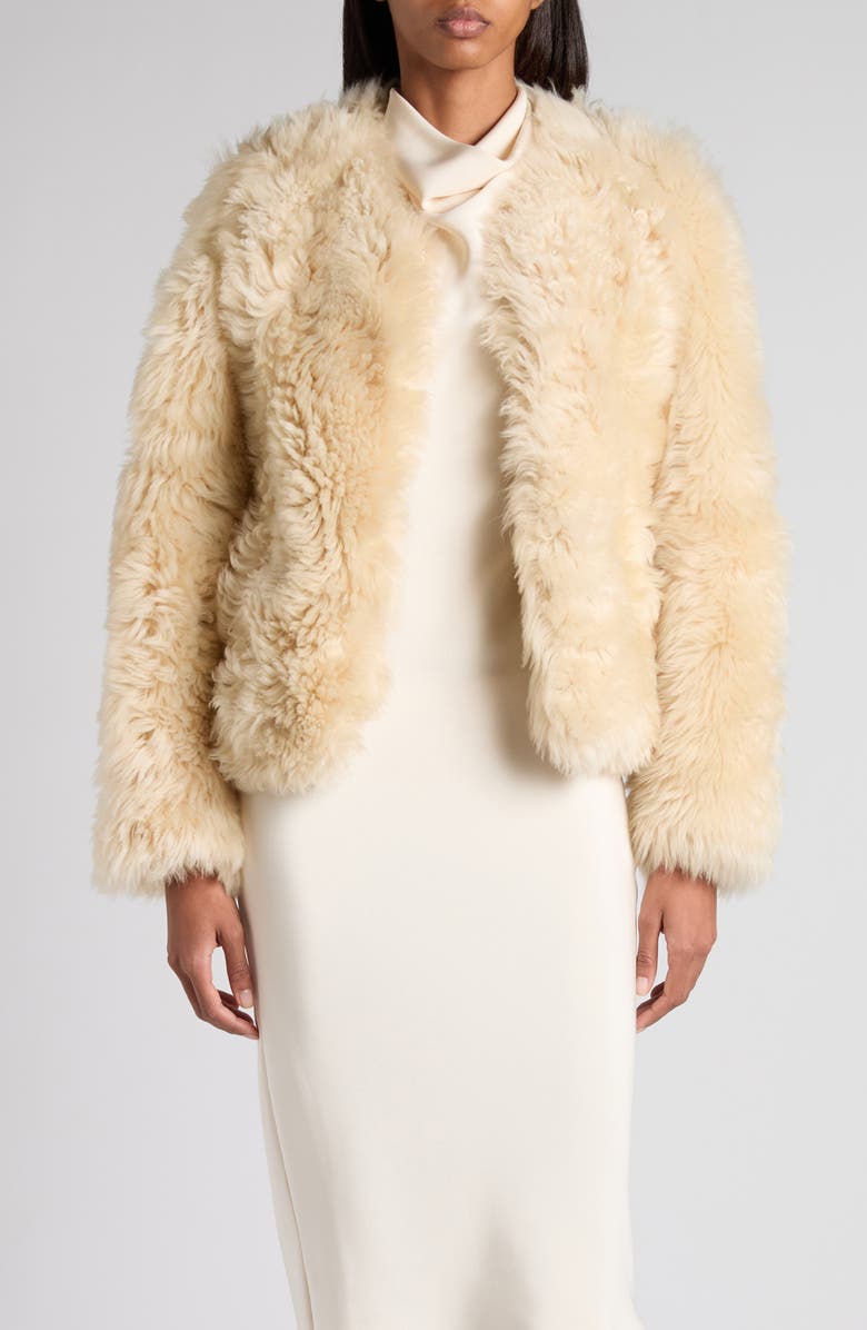 TOM FORD Curly Genuine Shearling Jacket, Main, color, Off White