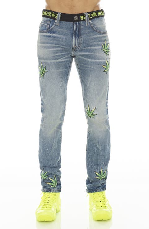 Rocker Belted Slim Straight Leg Jeans (Pantera)