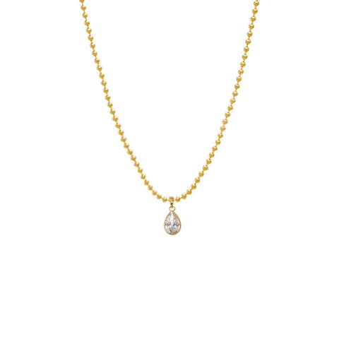 Lab Grown Diamond Pear Bezel Ball Link Necklace 14K