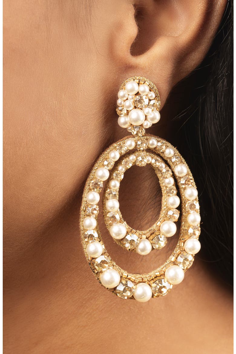 Spencer Faux Pearl Drop Earrings, Alternate, color, GOLD/ WHITE