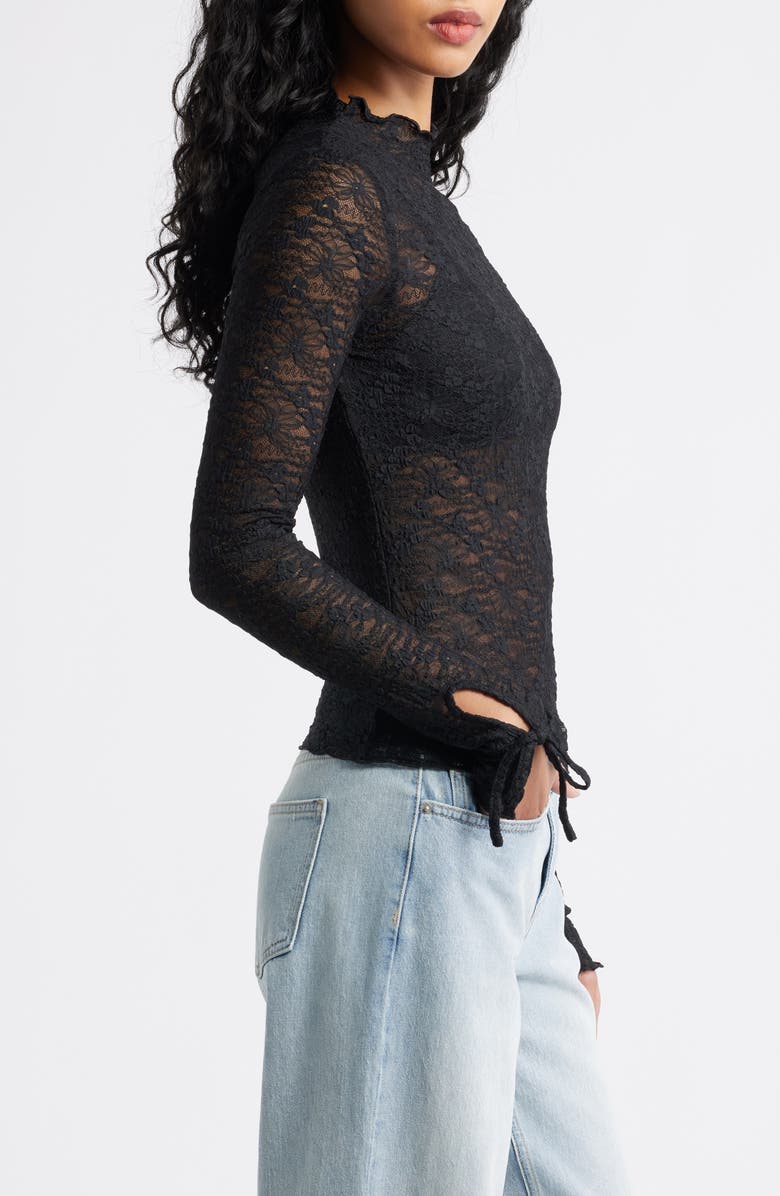 BP. Funnel Neck Lace Top, Alternate, color, Black