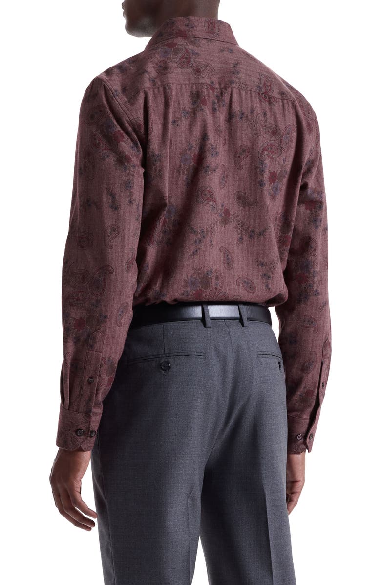 Bugatchi Axel Shaped Fit Floral Paisley Button-Up Shirt, Alternate, color, Burgundy