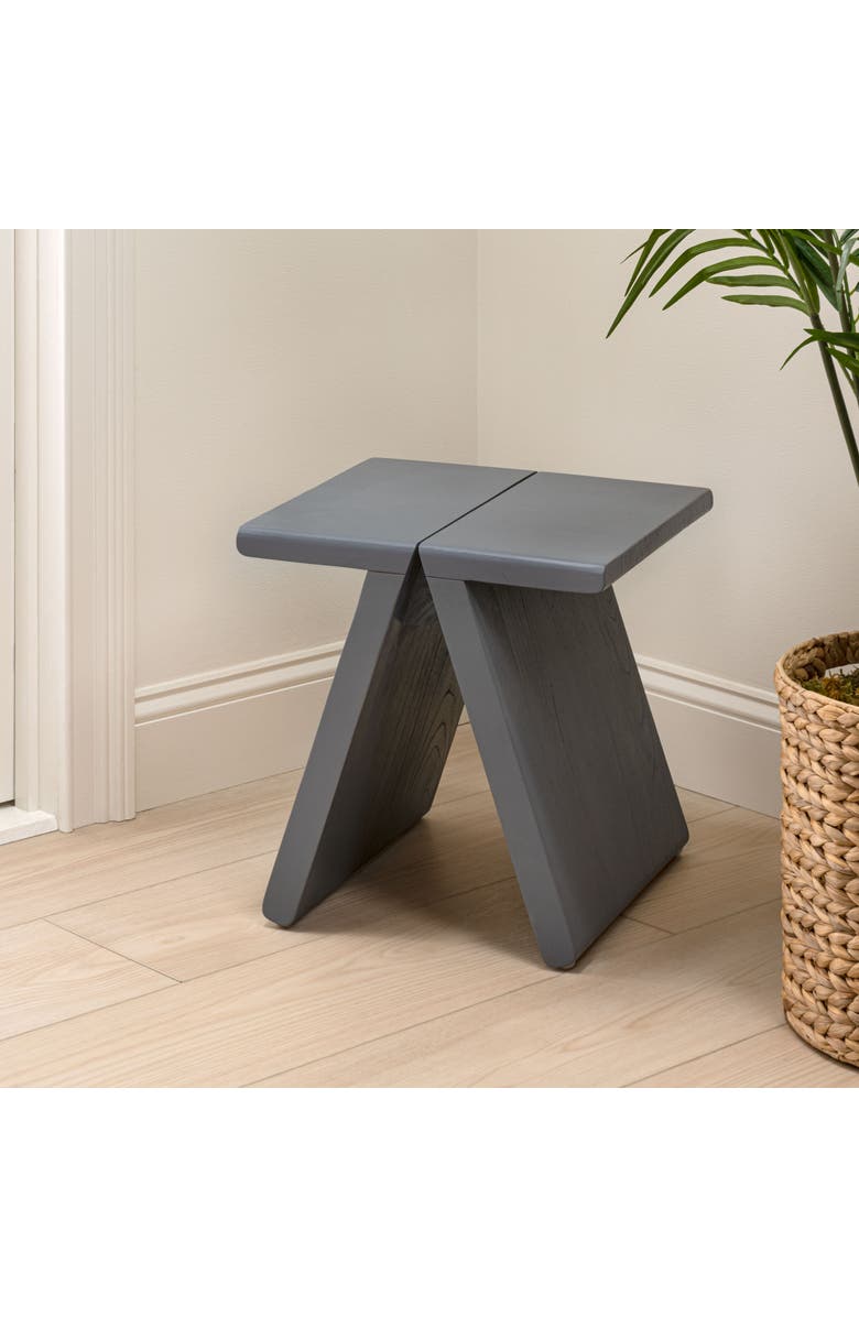 JONATHAN Y Jack Rustic Scandinavian Handcrafted Solid Mindi Wood Sculptural Base Accent Stool, Alternate, color, Dark Gray