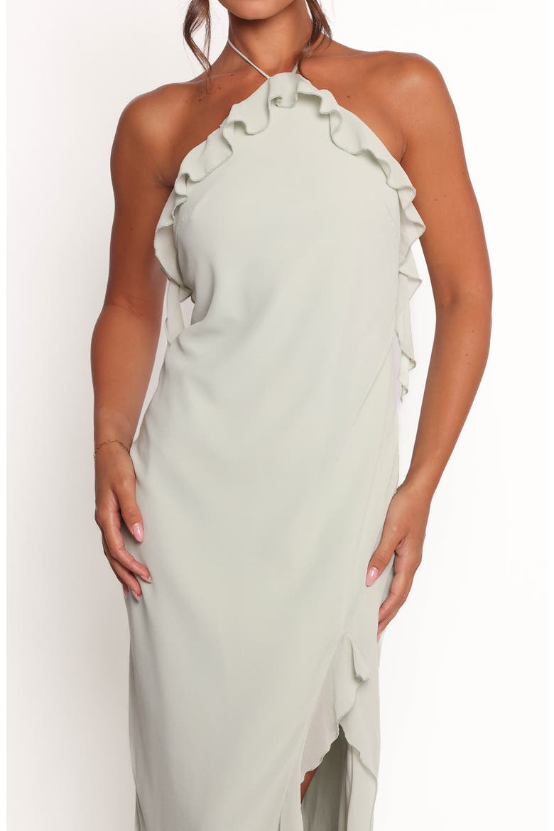 Patricia Ruffle Detail Halter Neck Maxi Dress, Alternate, color, SAGE